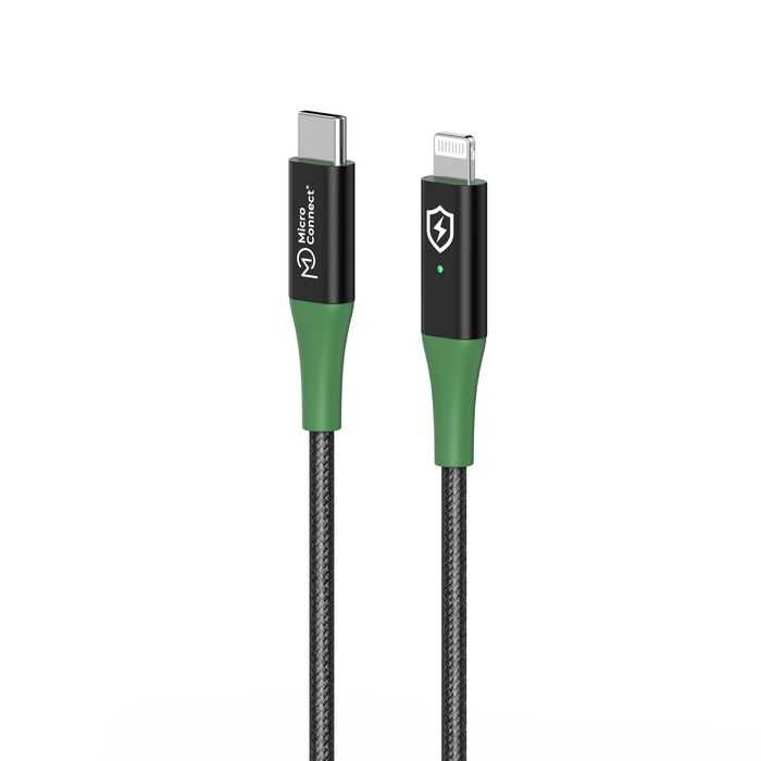 CABLE MFI USB-C VERS LAMPE 1M NOIR/VERT CABLE MFI USB-C VERS LAMPE 1M NOIR/VERT