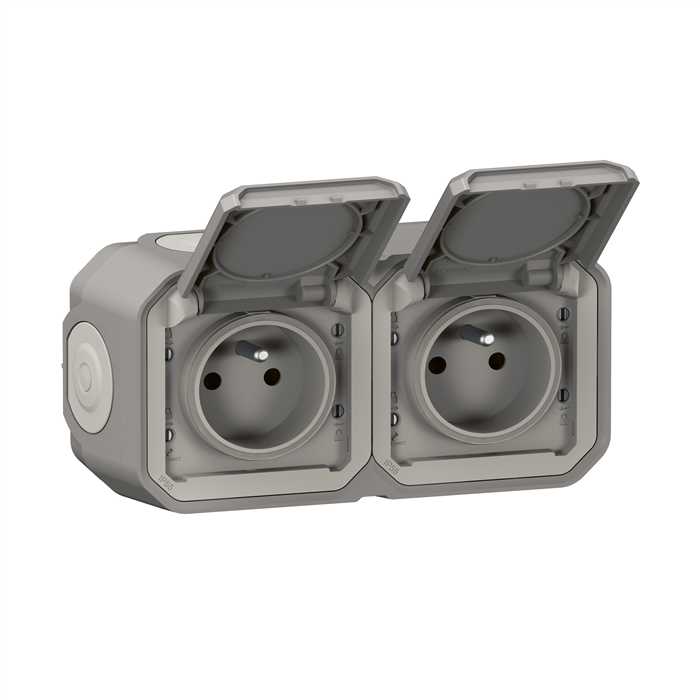 PLEXO GP - DOUBLE PRISE HORIZONTALE A VOLET GRIS IP55 PLEXO GP - DOUBLE PRISE HORIZONTALE A VOLET GRIS IP55